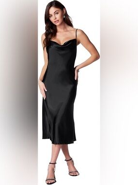bebe Black Satin Cowl Slip Dress